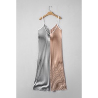 Yellow Stripe Two Tone Contrast Spaghetti Strap Backless Overall - S thumbnail