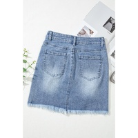 Beau Blue Shimmer Heart Pattern Distressed Denim Mini Skirt - S thumbnail
