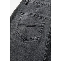 Dark Grey Denim Raw Hem Back Split High Waist Long Skirt - L thumbnail