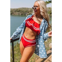 Sky Blue Star Print Light Wash Raw Hem Denim Jacket - L thumbnail