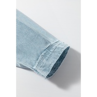 Beau Blue Light Wash Exposed Stitching Raw Hem V Neck Denim Top - L thumbnail