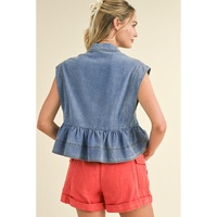Dusk Blue Lapel Denim Babydoll Top - XL thumbnail