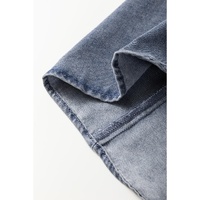 Dusk Blue V Neck Ruffled Short Puff Sleeve Denim Top - S thumbnail