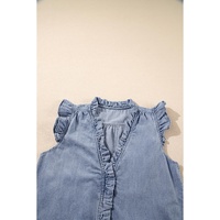 Beau Blue Frilly Ruffle Trim V Neck Chambray Tank Top - L thumbnail