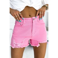 Rose Solid Color Distressed Denim Shorts - 10 US thumbnail