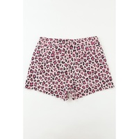 Pink Leopard Print Raw Hem Denim Shorts - 14 US thumbnail