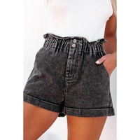 Black Vintage Washed Frilled High Waist Denim Shorts - 14 US thumbnail