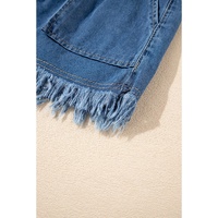 Ashleigh Blue Raw Hem Drawstring High Waist Denim Shorts with Pockets - 10 US thumbnail