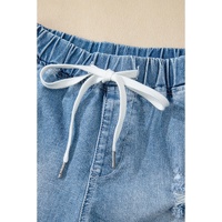 Myosotis Drawstring High Waist Distressed Denim Shorts - 10 US thumbnail