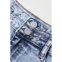Beau Blue Rhinestone Light Wash Raw Hem High Waist Denim Shorts - 8 US thumbnail