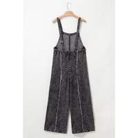 Dark Grey Light Wash Frayed Exposed Seam Wide Leg Denim Overall - L thumbnail