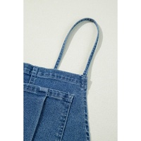 Dusk Blue Adjustable Tie Straps Cropped Wide Leg Denim Overalls - L thumbnail