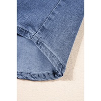 Light Blue Denim Cuffed Sleeve Tee Elastic Shorts Set - L thumbnail