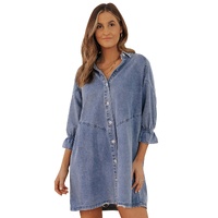 Azura Exchange Sky Blue Buttoned Long Sleeve Denim Mini Dress - M thumbnail