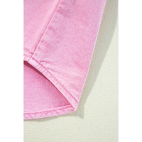 Pink Short Sleeve Double Chest Pocket Denim Shirt Dress - XL thumbnail
