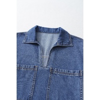 Blue Short Sleeve Collared Patched Pocket Denim Mini Dress - M thumbnail
