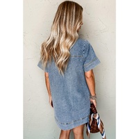 Beau Blue Short Sleeve Collared Patched Pocket Denim Mini Dress - S thumbnail