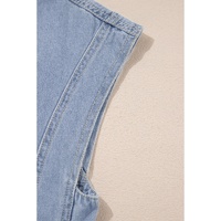 Beau Blue Lapel Neck Cap Sleeve High Waist Denim Babydoll Dress - L thumbnail