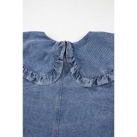 Dusk Blue Ruffled Collared Side Pockets Puff Sleeve Denim Mini Dress - M thumbnail