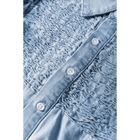 Beau Blue Flutter Sleeve Shirred Detail Button Up Denim Mini Dress - L thumbnail
