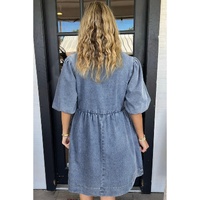 Dusk Blue Bowknot Bubble Sleeve Short Denim Dress - L thumbnail