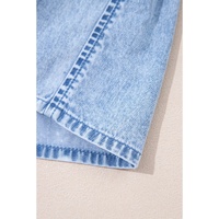 Beau Blue Bow Detail Spaghetti Straps Ruffle Hem Denim Short Dress - XL thumbnail