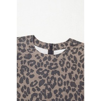 Brown Denim Leopard Printed Short Puff Sleeve Mini Dress - L thumbnail