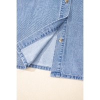 Dusk Blue Short Sleeve Pocketed Button up Denim Tunic Dress - S thumbnail