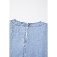 Beau Blue Denim Button Detail Babydoll Square Neck Mini Dress - L thumbnail