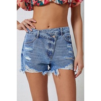 Sky Blue High Rise Crossover Waist Denim Shorts - 8 US thumbnail