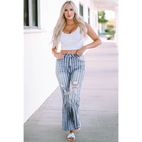 Azura Exchange Vertical Striped Ripped Flare Jeans - 10 US thumbnail