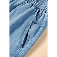 Sky Blue Drawstring High Waist Cargo Pocket Wide Leg Jeans - L thumbnail