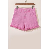 Pink Frayed Edge Mid Rise Denim Shorts - 10 US thumbnail