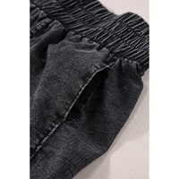 Black Smocked High Waist Mineral Washed Jean Shorts - 12 US thumbnail