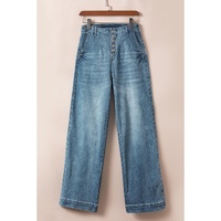 Dusk Blue Multi Buttons Medium Wash Straight Loose Leg Jeans - 8 US thumbnail