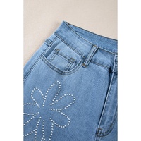 Light Blue Floral Rhinestone Decor High Rise Wide Leg Jeans - 10 US thumbnail