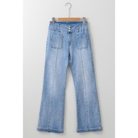 Light Blue Fly Button Exposed Seam Patched Pocket Flare Jeans - 10 US thumbnail