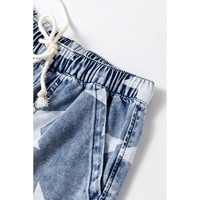 Light Blue Star Print Light Wash Drawstring High Waist Wide Leg Jeans - 6 US thumbnail
