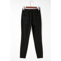 Black Solid Color High Waist Stretchy Slim Fit Jeggings - L thumbnail
