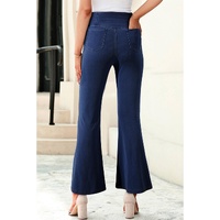 Dusk Blue Solid Crossed Waist High Elastic Fit Flare Knit Jeans - M thumbnail