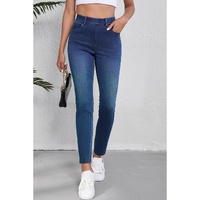 Ashleigh Blue Multiple Pockets Straight Leg Washed Stretchy Knit Casual Jeans - L thumbnail