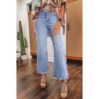 Beau Blue Mineral Wash Raw Hem High Waist Flared Jeans - 4 US thumbnail