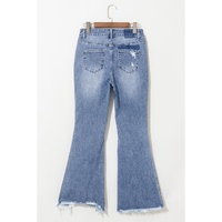 Dusk Blue High Rise Ripped Distressed Hem Flared Jeans - 4 US thumbnail