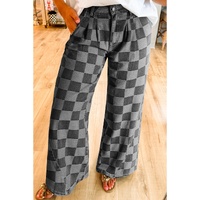 Dark Grey Checkered Denim Wide Leg Jeans - 10 US thumbnail