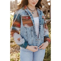 Azura Exchange Multicolor Aztec Print Frayed Hem Denim Jacket - M thumbnail