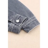 Gray Chest Pockets Drop Shoulder Loose Denim Jacket - L thumbnail