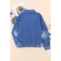 Blue Chest Pockets Drop Shoulder Loose Denim Jacket - L thumbnail
