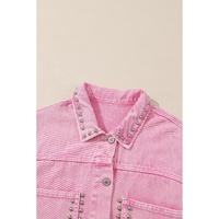 Pink Rivet Studded Pocketed Denim Jacket - S thumbnail