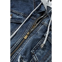 Dark Blue Fake Two-Piece Hooded Zip-Up Denim Jacket - S thumbnail