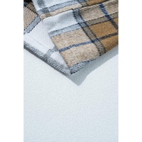 Khaki Plaid Patchwork Buttoned Oversized Denim Jacket - M thumbnail